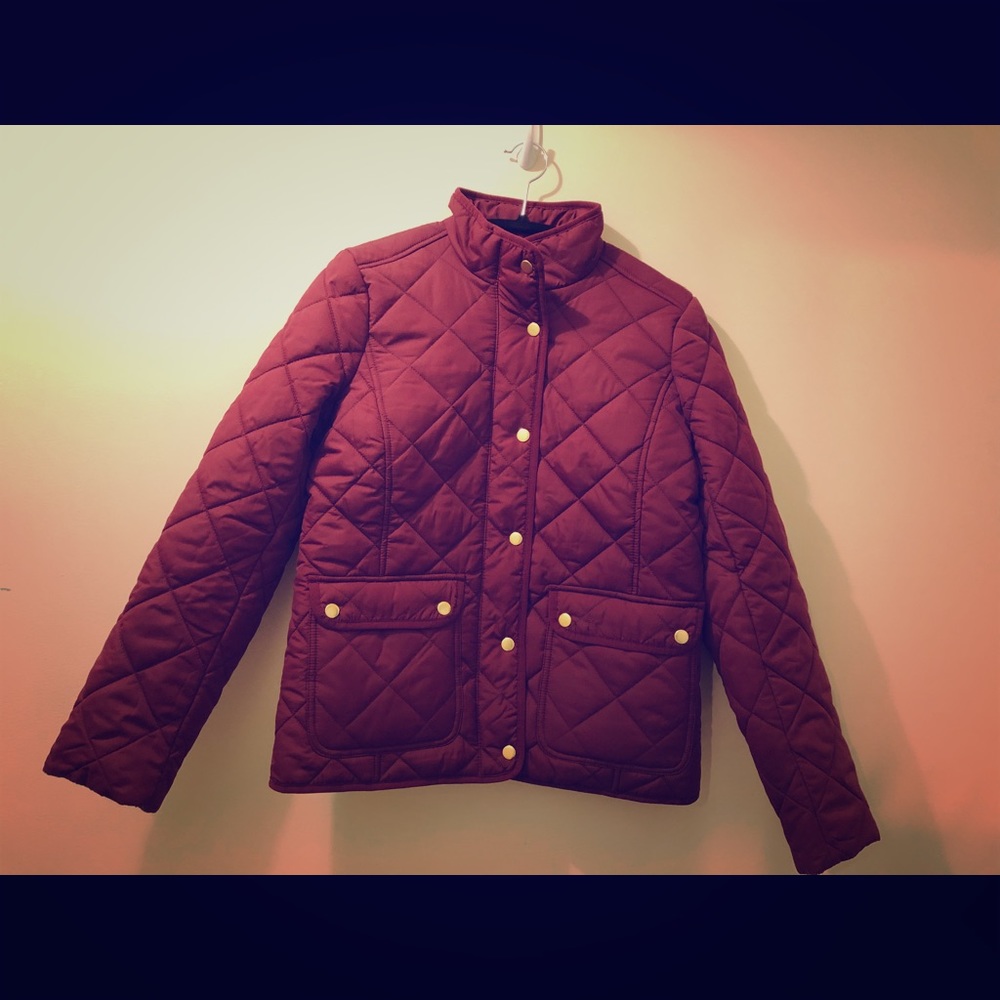 NWT J.Crew Factory Quilted Jacket, Dark Wine color